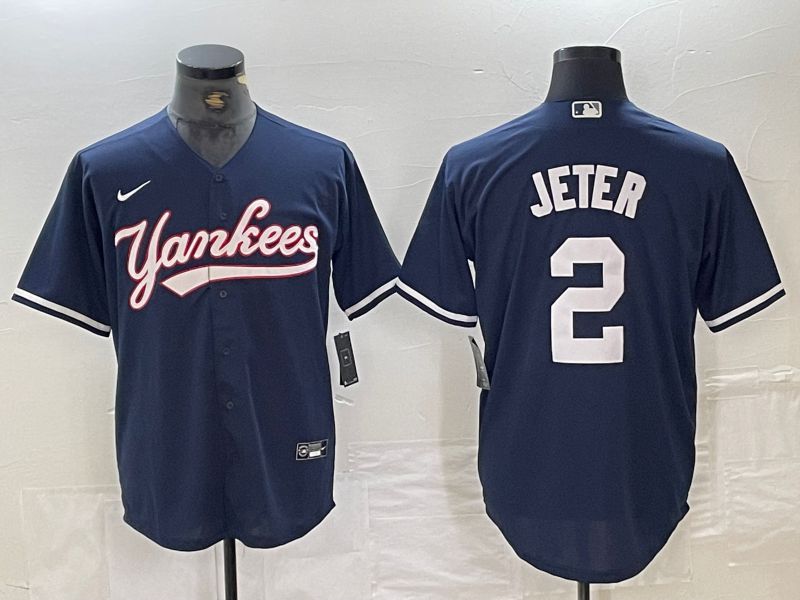 Men New York Yankees #2 Jeter Dark blue Second generation joint name Nike 2024 MLB Jersey style 1